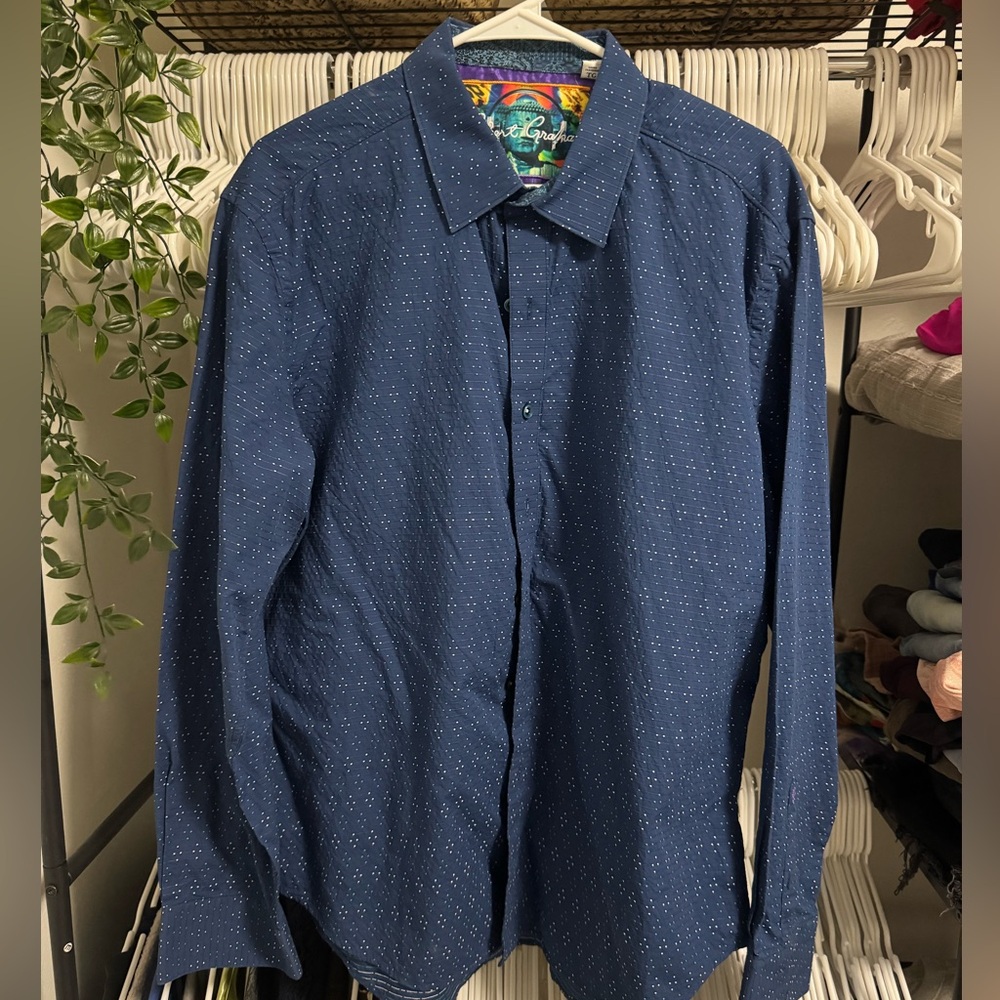 $298 Robert Graham Men's Blue Button-Up Shirt